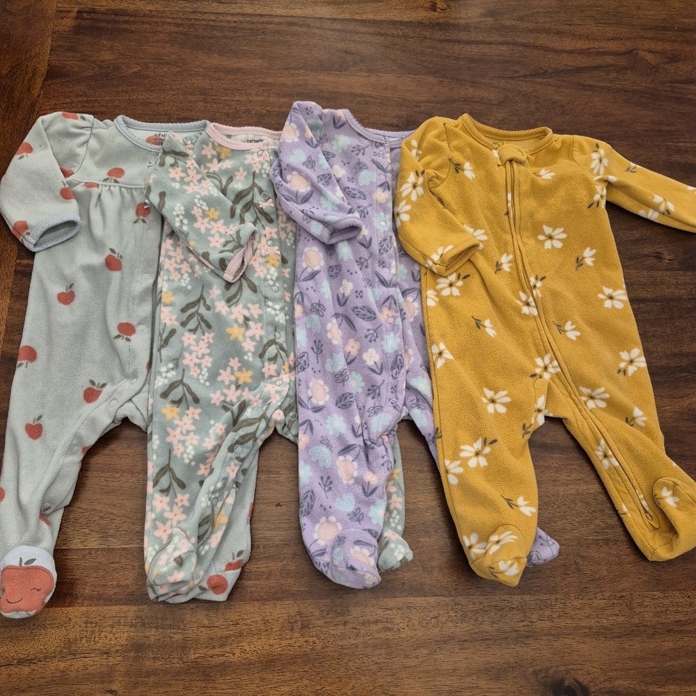 Carters Baby Girl's Floral Fruity Fleece Sleeper Bundle Size 3-6M